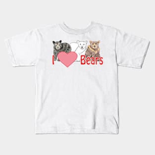 Animal art, sketch, bears, wildlife art, gifts, I Love Bears Kids T-Shirt